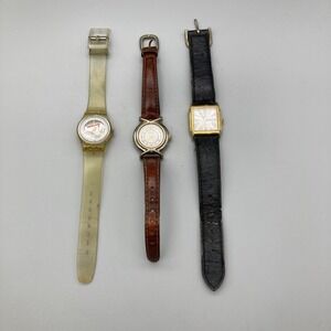 3 Vintage Women's Watches Swatch Watch Skeleton 1985, Fossil(ES 8510),Lorus 1999